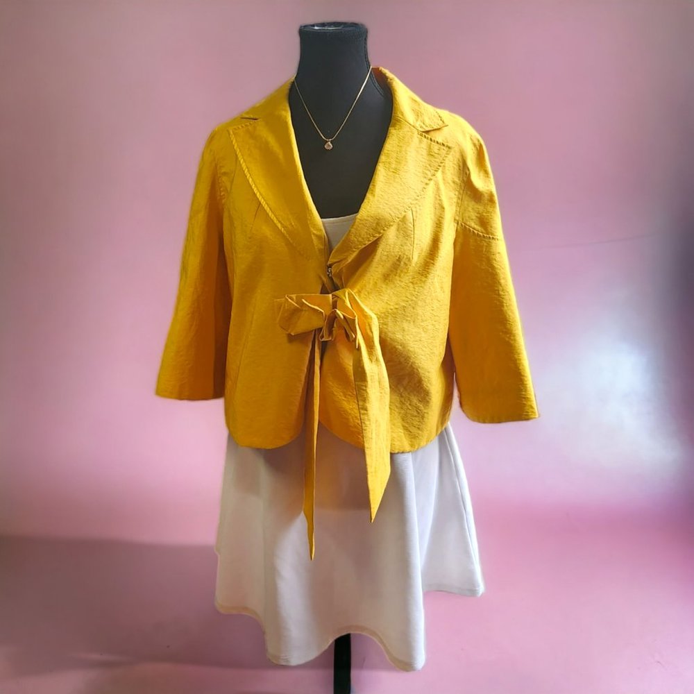 Y2K Vintage Linea Domani Yellow Belle Sleeve Tie Front Jacket Size Petite L